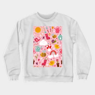 Garden Fun repeat pattern on a pink background Crewneck Sweatshirt